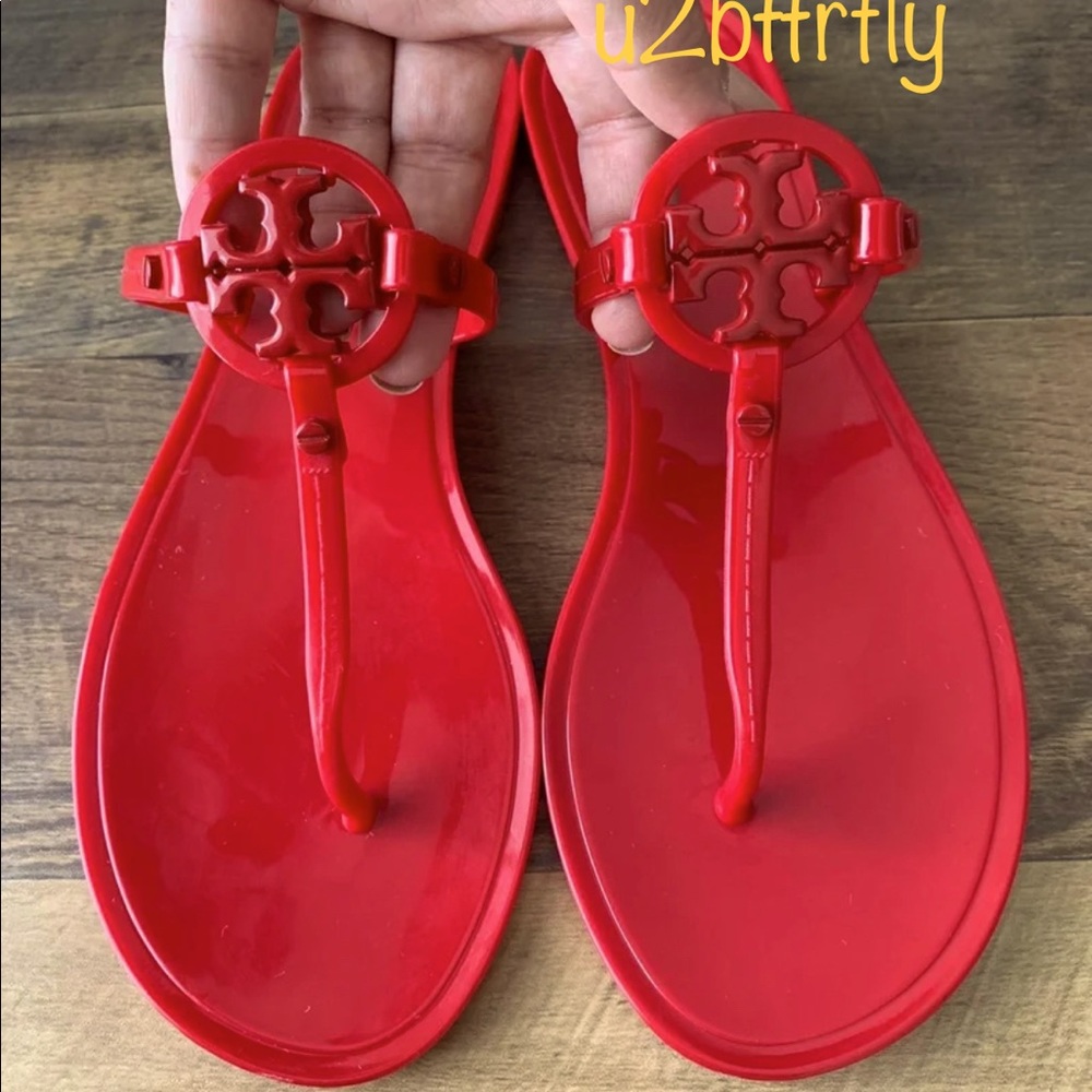 Tory Burch Red Jelly Mini Miller Sandals Logo